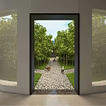Cultural Center Modern Interior With Green Tree Art Installations And Exhibition Space