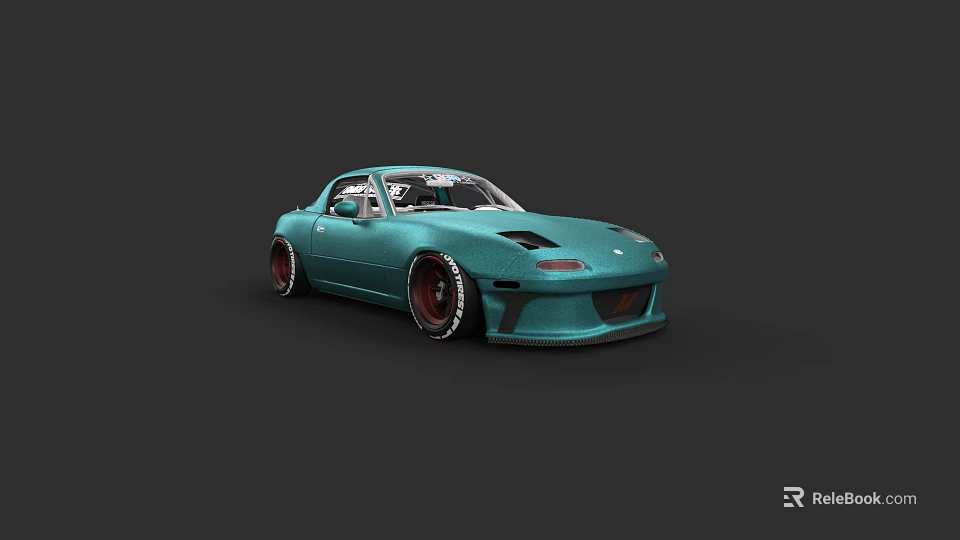 Turquoise Modified Sports Car With Red Wheels And Aerodynamic Front Lip 3d model 