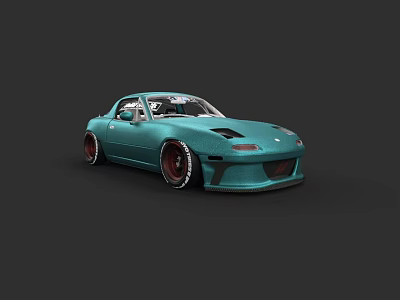 Turquoise Modified Sports Car With Red Wheels And Aerodynamic Front Lip 3d model