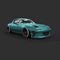 Turquoise Modified Sports Car With Red Wheels And Aerodynamic Front Lip