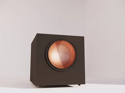 Black Square Speaker with Circular Copper Driver on White Background Modern Design 3d model