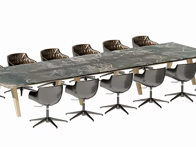 Marble Top Conference Table With Modern Design And Comfortable Office Chairs 3d model