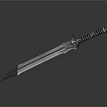 Ornate Metal Sword Weapon With Shiny Blade And Striped Hilt Design