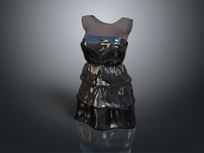Shiny Black Sleeveless Dress With Layered Ruffled Skirt And Elegant Design 3d model