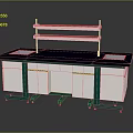 Laboratory Workbench Furniture With Blue Top Double Sinks And White Shelf