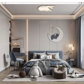 Kids Bedroom Interior Design With Blue Bed Desk Chair Plush Toys And Moon Decor