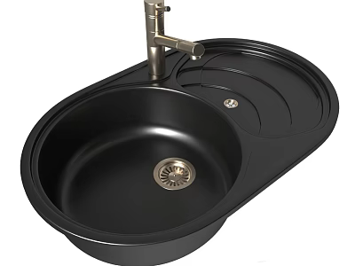 Black Double Bowl Kitchen Sink With Modern Faucet And Drain Design 3d model