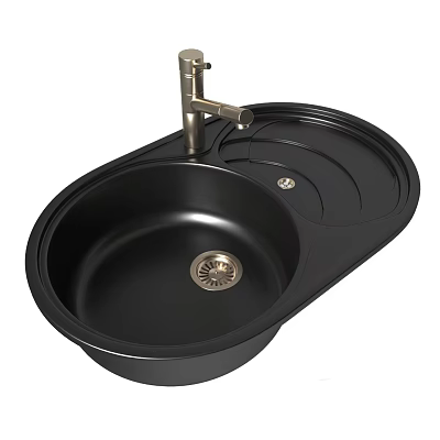 Black Double Bowl Kitchen Sink With Modern Faucet And Drain Design 3d model
