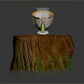 Elegant Teacup With Gold Rim And Bowknot Decoration On Wooden Stump Base