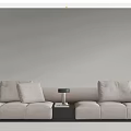 Modern Light Colored Sectional Sofa With Plush Pillows And Side Table Lamp 3d model