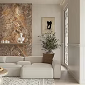 Warm Modern Living and Dining Room Interior With Staircase Sofa Coffee Tables And Dining Chairs