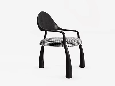 Black Dining Chair With Curved Backrest Armrests And Checkered Seat 3d model