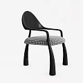 Black Dining Chair With Curved Backrest Armrests And Checkered Seat