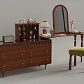 Wooden Dressing Table With Mirror Chair Drawers Table Lamp And Decorative Items