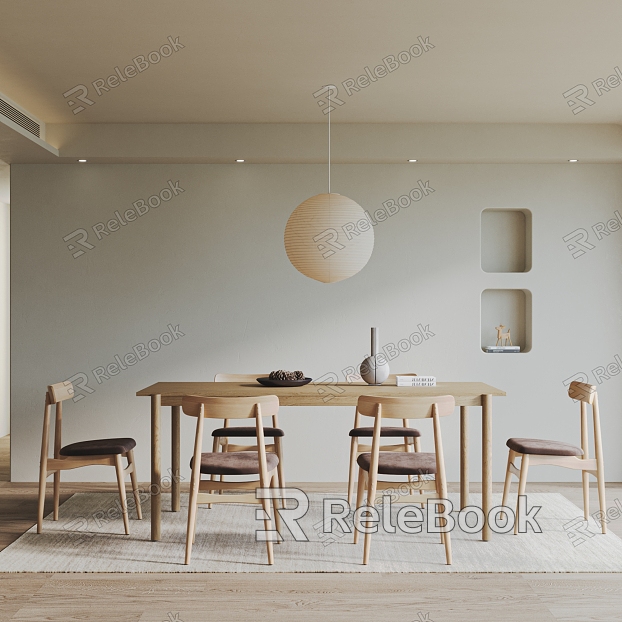 Cream Style Restaurant Dining Table Chair Dining Chair Single Chair Chair Dining Table Carpet Chandelier model