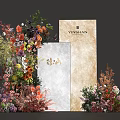 Floral Installation With Vibrant Red Orange Purple Flowers And Branded Signboards On Beige White Panels