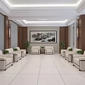 Modern Hotel Public Lounge Area With White Sofas Coffee Tables And Large Screen TV