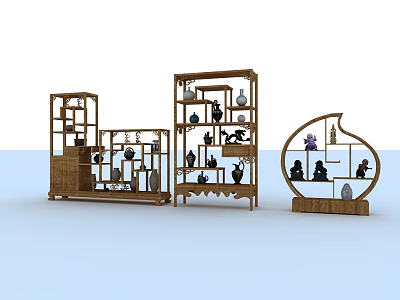 Traditional Chinese Wooden Bogu Shelves With Multi Layer Design And Decorative Antiques 3d model