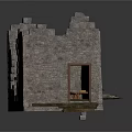 Ruined Stone Walls Of Ancient Building With Wooden Beams And Interior Floor