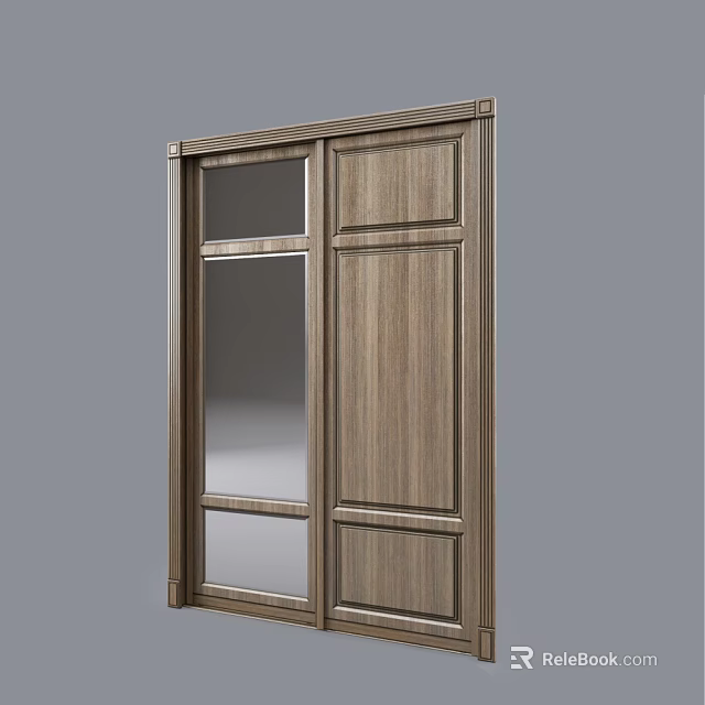 Elegant Wooden Sliding Door With Glass Panels And Modern Frame Design 3d model 