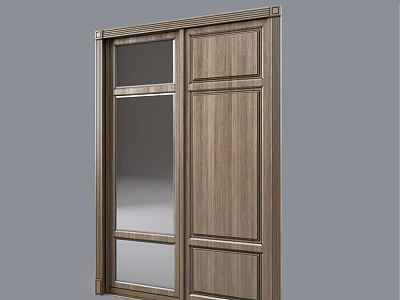 Elegant Wooden Sliding Door With Glass Panels And Modern Frame Design 3d model