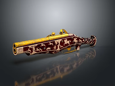 Ornate Vintage Pistol With Gold And Brown Engraved Patterns And Intricate Design Details 3d model