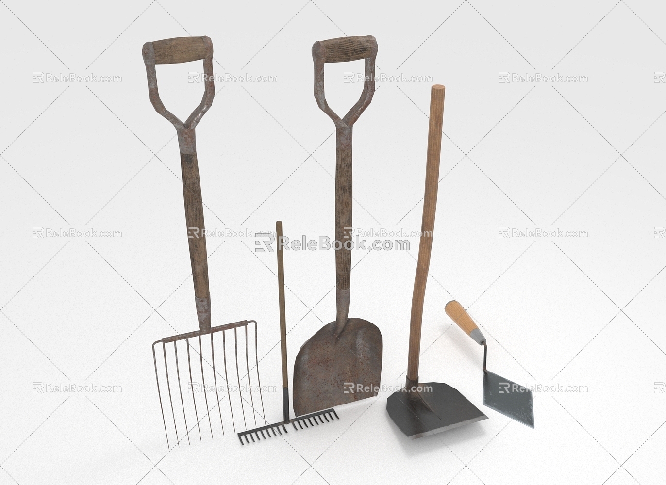 Farm tools tools shovel rake hoe 3d model