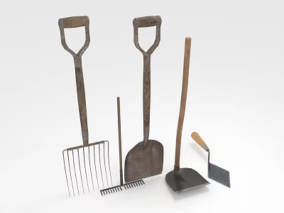 Practical Hardware Tools Collection With Metal Rakes Shovels And Wooden Handles 3d model