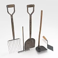 Practical Hardware Tools Collection With Metal Rakes Shovels And Wooden Handles