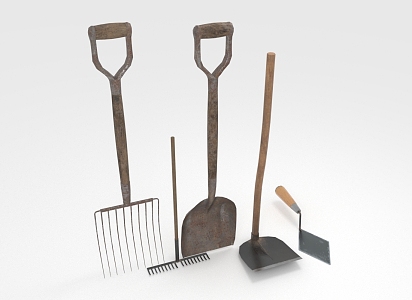 Farm tools shovel rake hoe 3d model