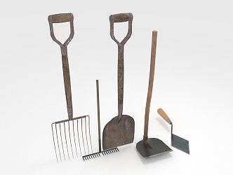 Farm tools shovel rake hoe 3d model