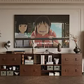 Warm Wooden TV Stand With Decorative Items Books Vase Potted Plant And Floor Lamp