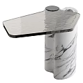 Modern Sleek Side Table With White Marble Base And Transparent Glass Top Design