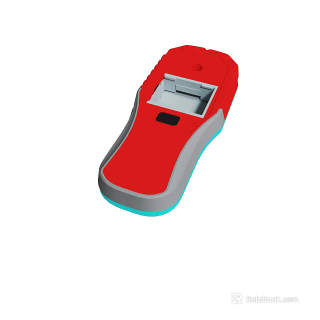 Red Handheld Device With Gray Blue Accents And Slot For Digital Use 3d model 