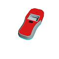 Red Handheld Device With Gray Blue Accents And Slot For Digital Use