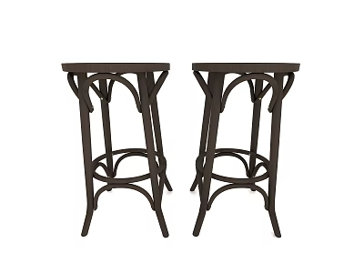 Two Stylish Dark Brown Bar Stools With Curved Legs And Intricate Design 3d model