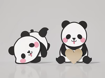 Panda Decorative Ornament Set With Lying Down Tongue Out And Sitting Holding Heart Figurines 3d model