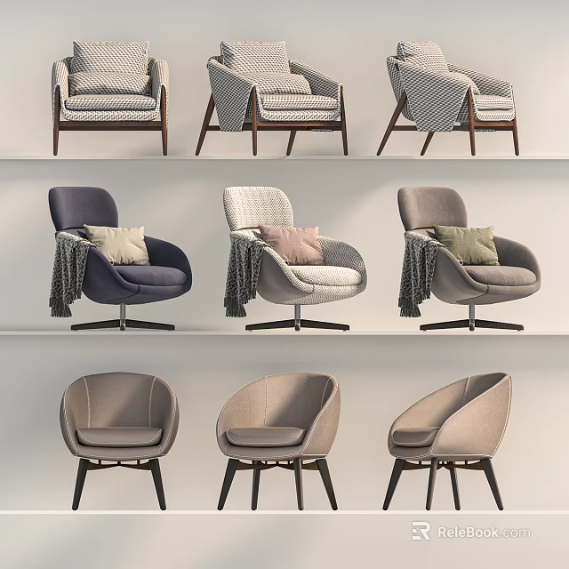 Stylish Single Sofa Designs With Decorative Pillows Blankets And Swivel Bases 3d model 