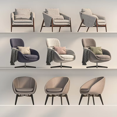 Stylish Single Sofa Designs With Decorative Pillows Blankets And Swivel Bases 3d model