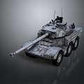 Military Tank 3D Model With Detailed Armored Hull Long Cannon And Six Wheels