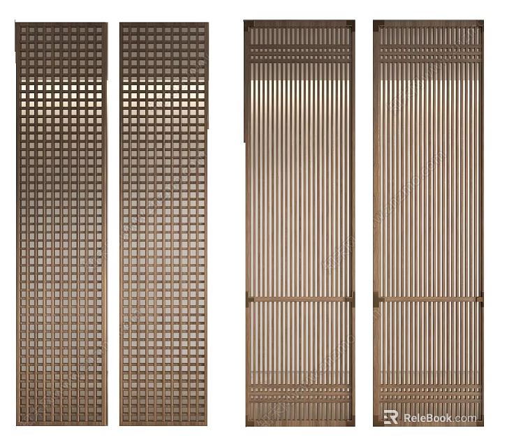 Modern Metal Room Dividers With Grid Pattern And Vertical Slats Design 3d model
