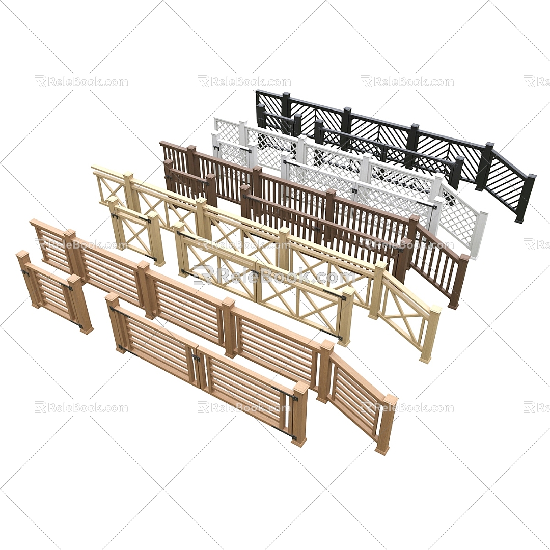 Guardrail combination fence fence wooden handrail partition railing 3d model