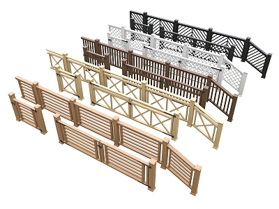 Guardrail combination fence wooden handrail partition railing 3d model