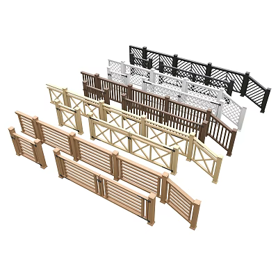 Wooden Style Railings In Various Colors And Different Designs Arranged Together 3d model