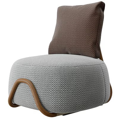 Stylish Single Sofa With Gray Herringbone Cushion And Brown Backrest Wooden Armrest 3d model