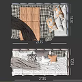 Cozy Kids Bed with Scalloped Headboard Blue Tan Blankets and Pillows