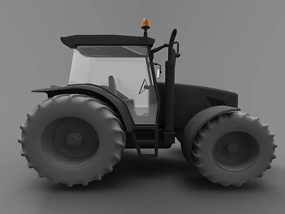 Black Utility Tractor With Transparent Cabin Large Tires And Orange Warning Light 3d model