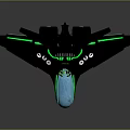 Futuristic Black Spacecraft With Green Glowing Lines And Blue Transparent Section