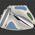 Cartoon Sci Fi Scene With Tall Blue White Buildings Glass Curtain Walls And Lower Blue Base