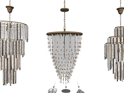 Elegant Modern Crystal Chandeliers with Metal Frame and Hanging Pendant Design 3d model
